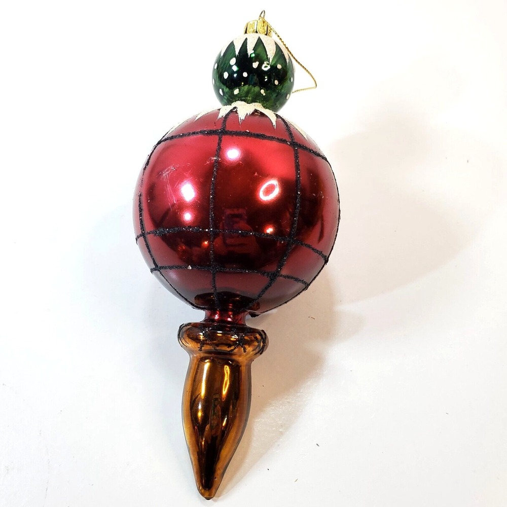 Vintage Summit Blown Glass Finial Teardrop Christmas Ornament Holiday 6 inch